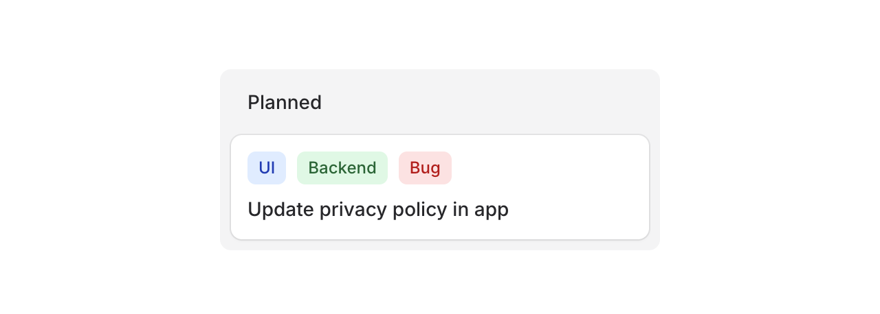 Kanban card with badge header showing task categories