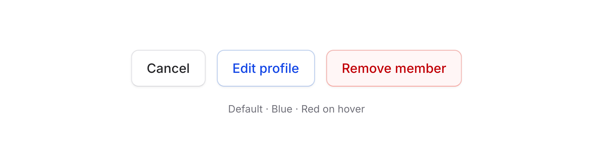 Default, blue outline, and hovered red outline buttons