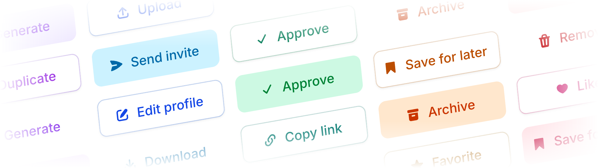 Colored Flux buttons in a tilted grid with softly faded edges