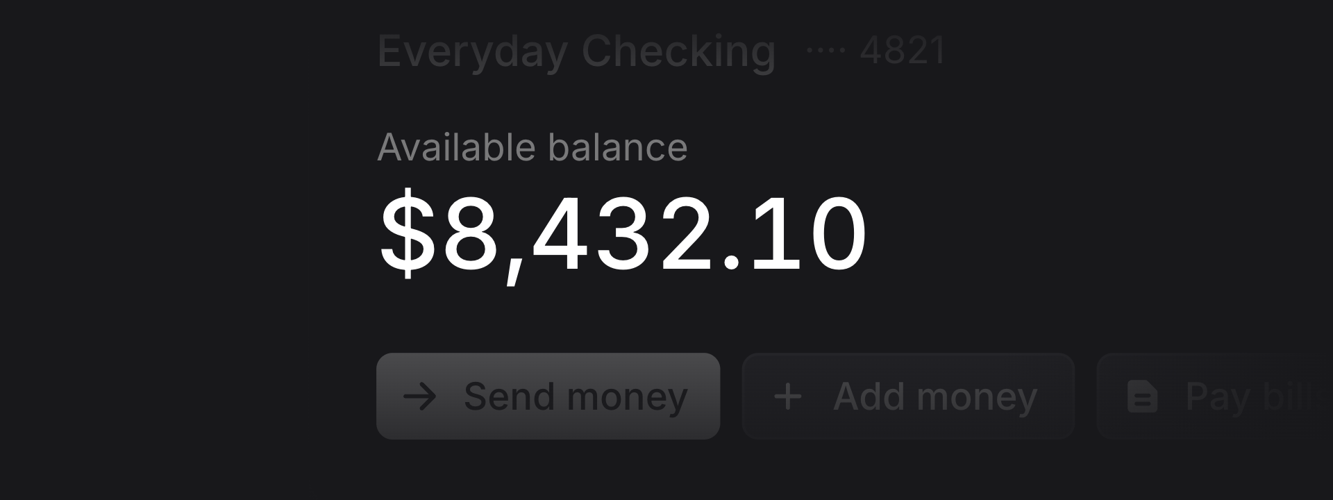 The Account overview demo's available balance, $8,432.10, displayed with a 2xl Flux heading